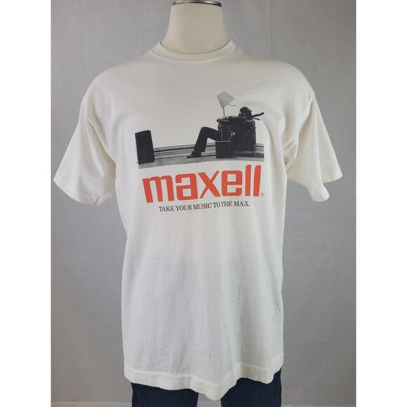 Vintage 1990s Maxell Audio Music Graphic Single Stitch T-Shirt Sz XL - Picture 1 of 10